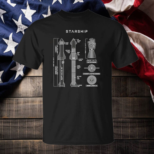 SpaceX Starship Blueprint Model T-Shirt